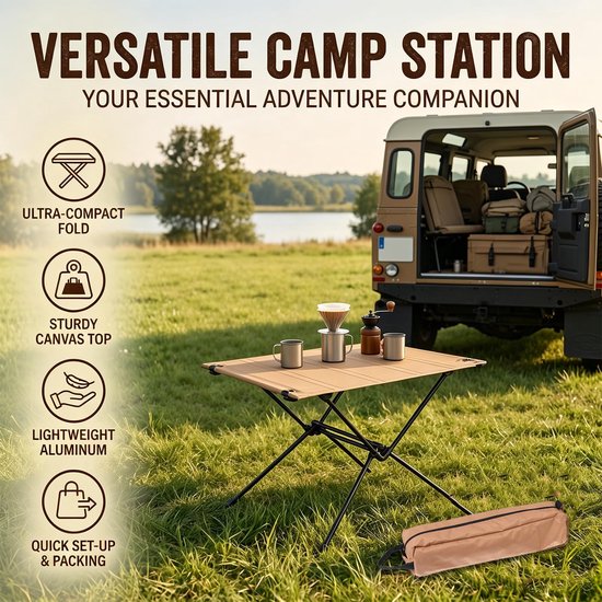 Campingtafel inklapbaar - opvouwbaar kaki - met draagtas - ideaal voor picknicks - SnelShoppen — afbeelding 3