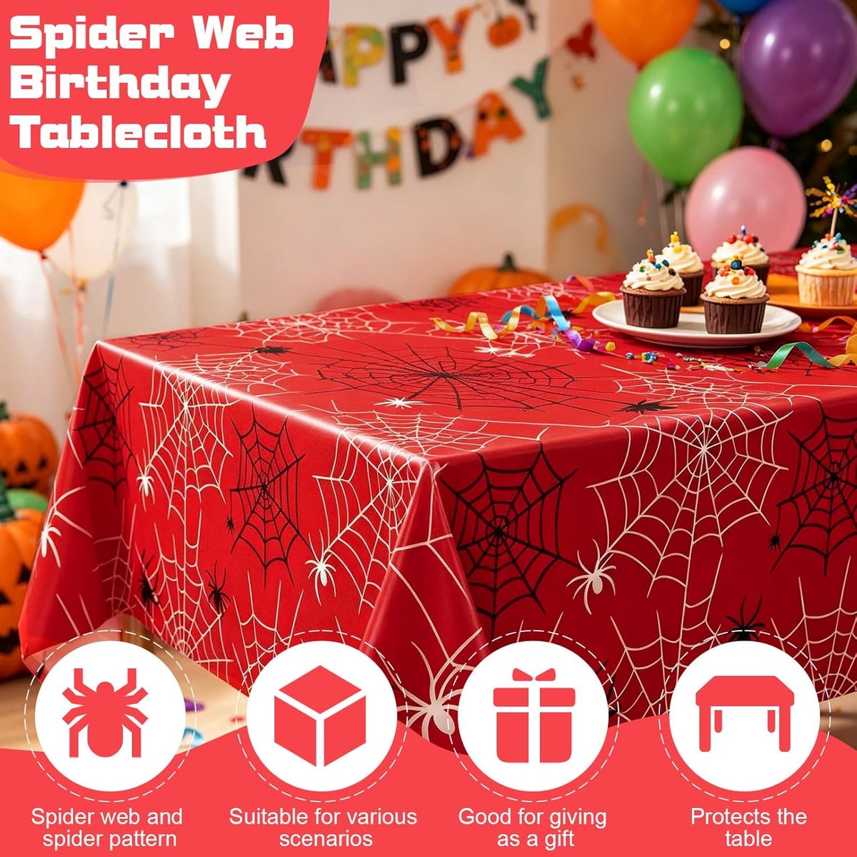 Tafellaken Spider 108 x 180 cm - Spinnenweb ontwerp - Voor verjaardagen of Halloween - Creëer een griezelige sfeer - SnelShoppen