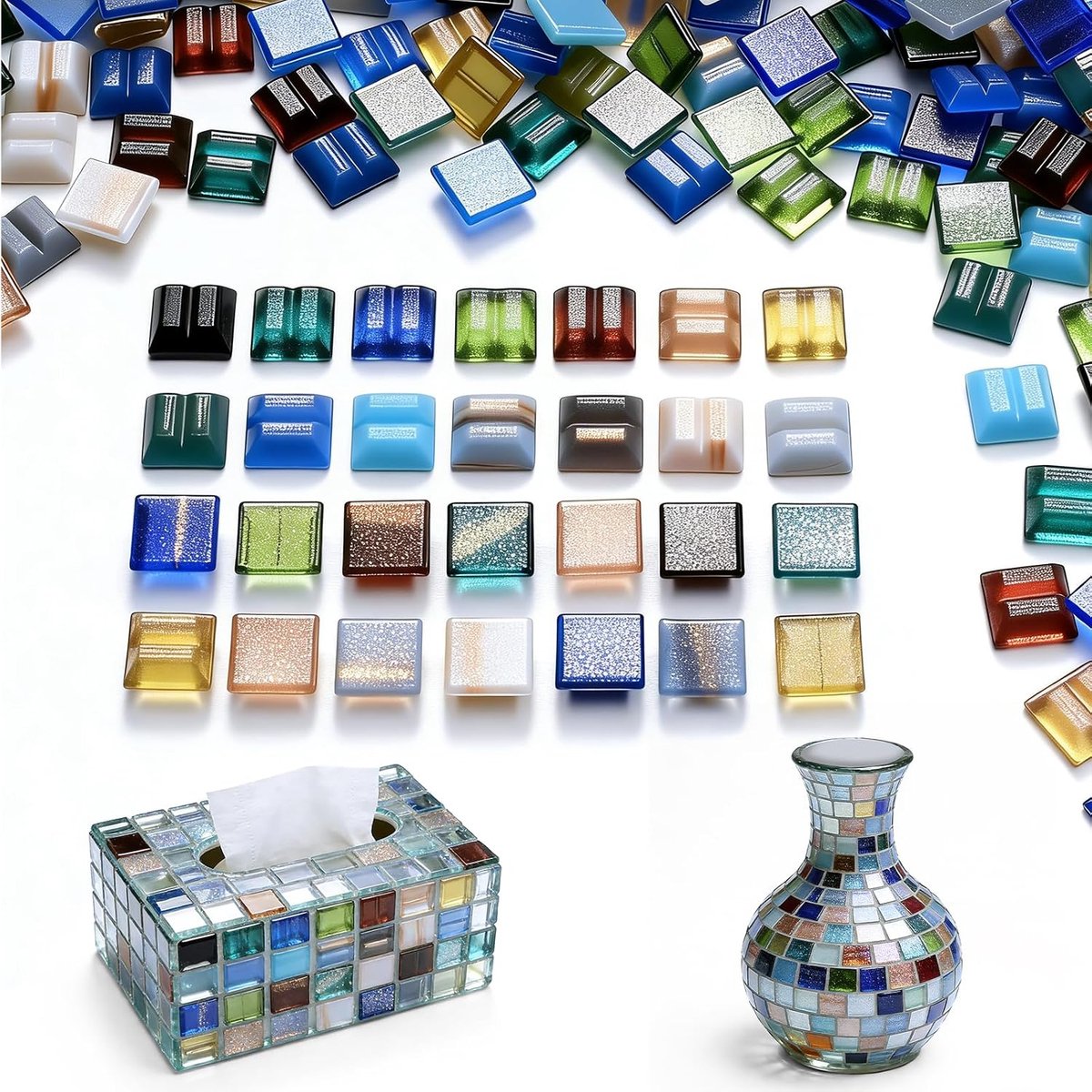 Mosaic stenen 300g - kleurrijk glas - 10 x 10 x 4 mm - ideaal voor DIY projecten - SnelShoppen