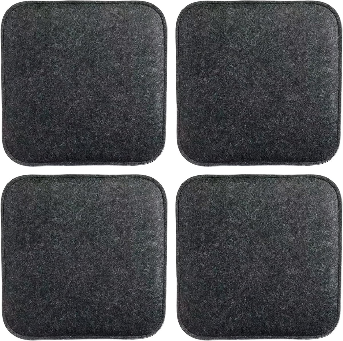 Set van 4 antislip vilten zitkussens, vilten zitkussens met antislipnoppen, 34 x 34 cm, wasbare stoelkussens voor binnen en buiten, zitkussen voor eetkamer, tuin (hoekig - donkergrijs, 4 stuks)