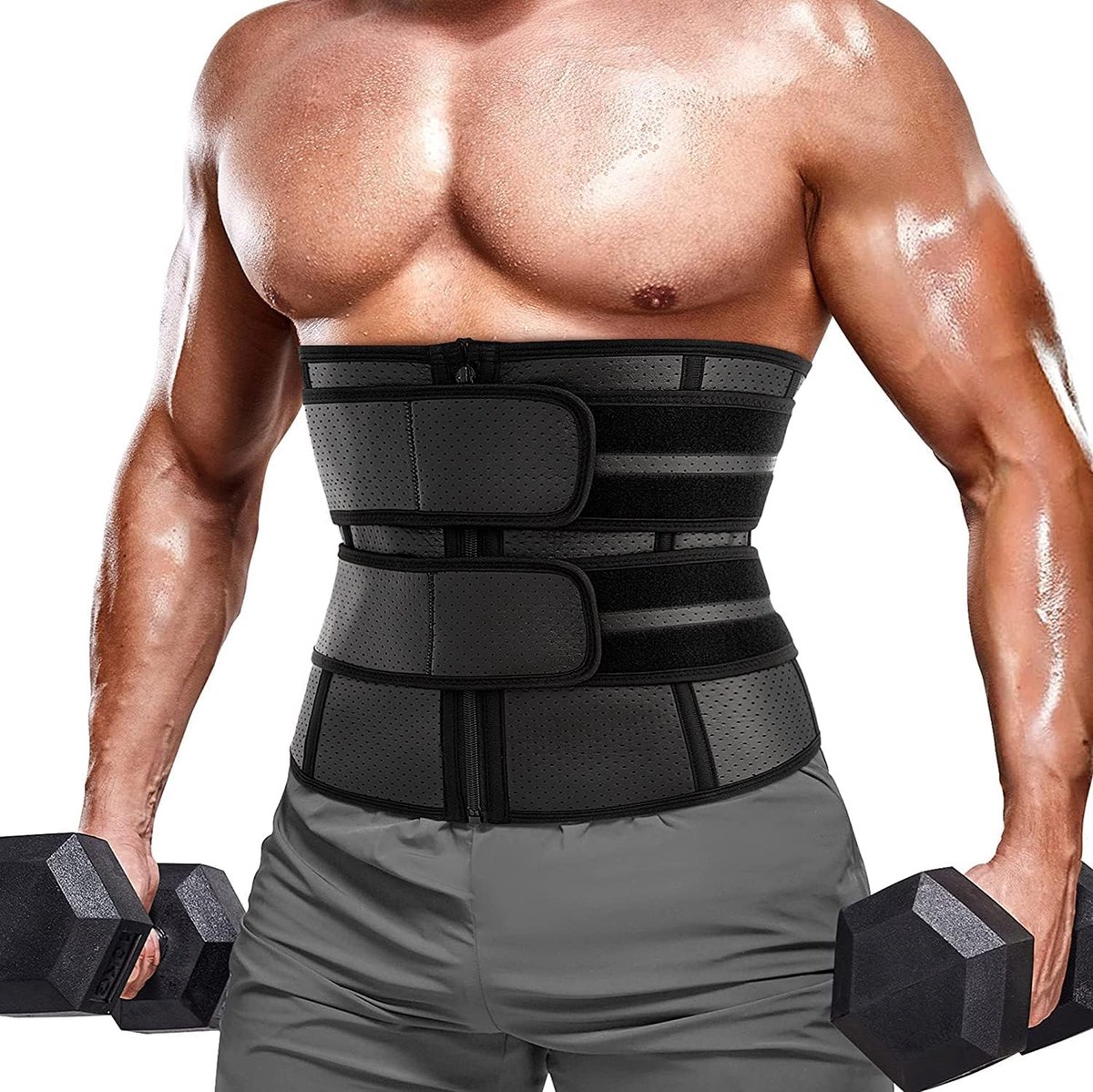 Buikband voor heren, sauna-riem voor het afvallen van de lendenwervelkolom, rugsteun voor fitnessstudio, fitness, Zwart, XL