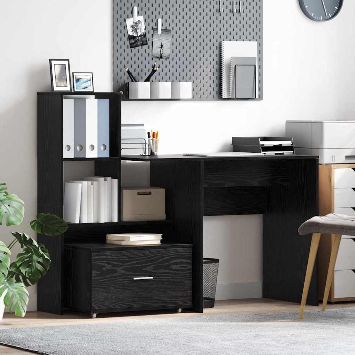 Ladenkast met wiel Zwart Eiken 55 x 45 x 31 cm, moderne opbergkast met lade en wielen, eenvoudige montage, ideaal voor slaapkamer en thuiskantoor, compacte ladekast voor thuis