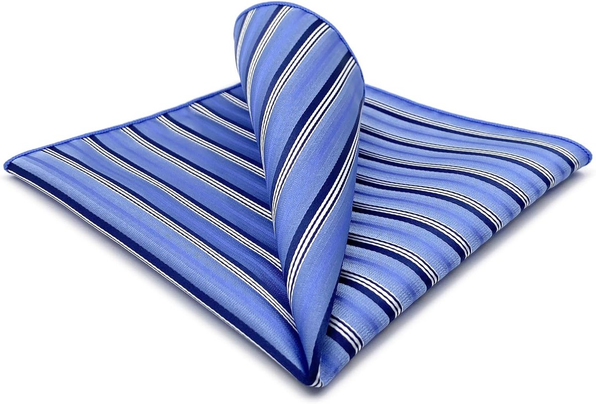 SHLAX&WING Heren pochet gestreept blauw azuurblauwe strepen voor zakelijke klassieke zakdoeken