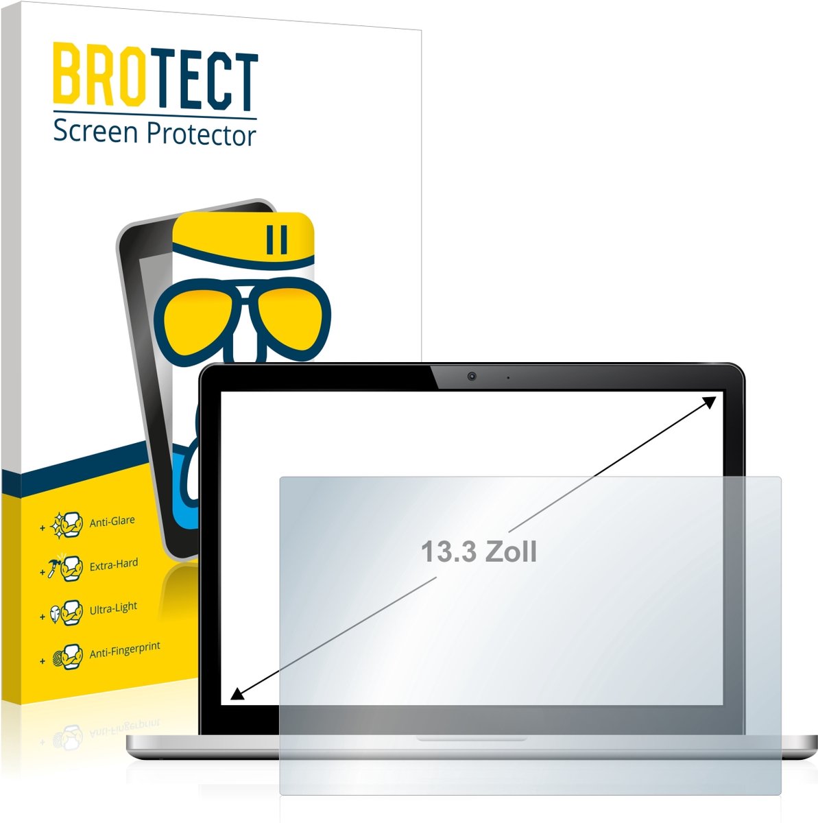BROTECT - Screenprotector voor Laptops met 13.3 inch Schermen [270 mm x 203 mm, 4:3] - Folie Beschermfolie Beschermglas matte