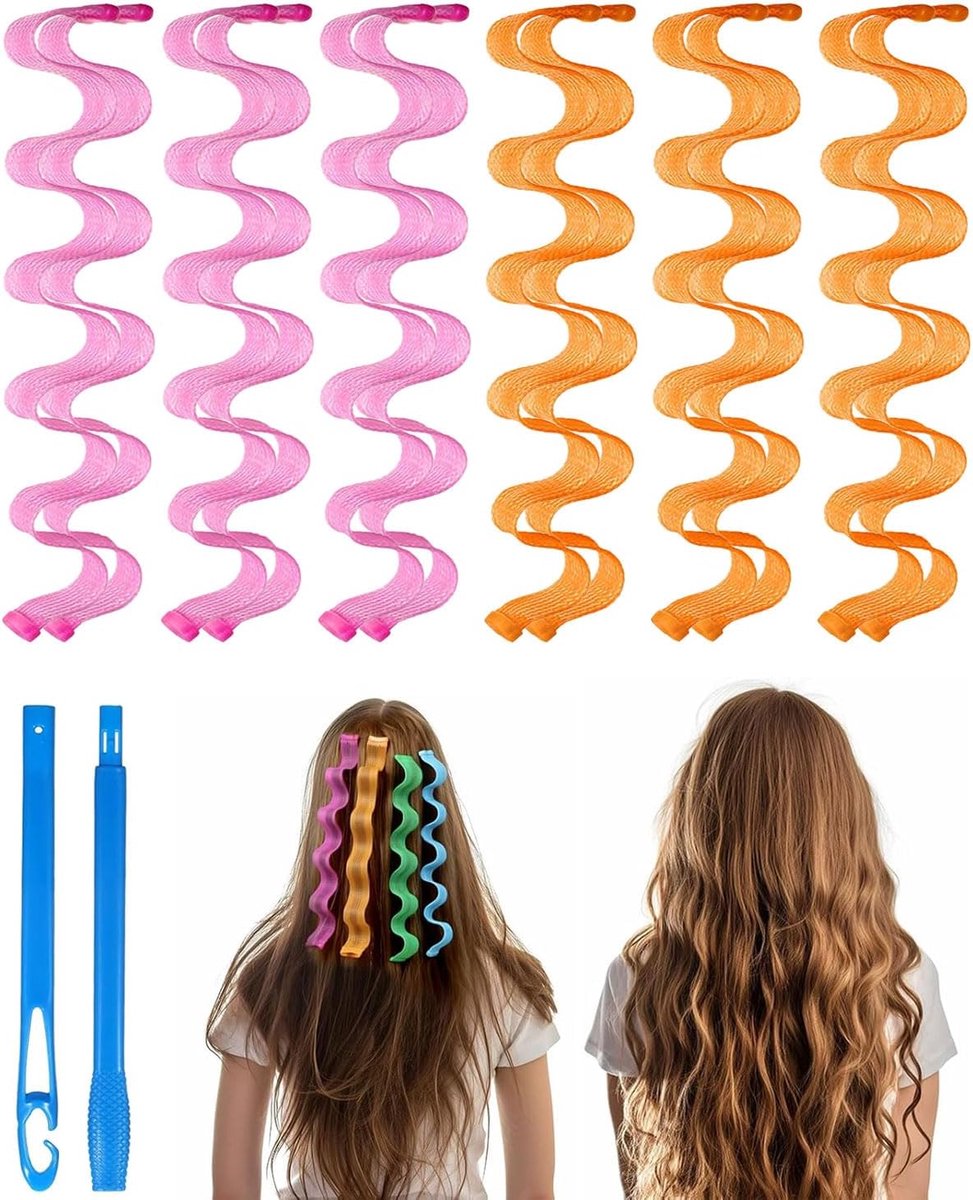 Große Locken, Lockenwickler, 12 stuks DIY Wave Styling Kit Haar Lockenwickler Rollen Haarkruller für Waves Styler met styling-haken, 30 cm, Lockenwickler über Nacht, Locken