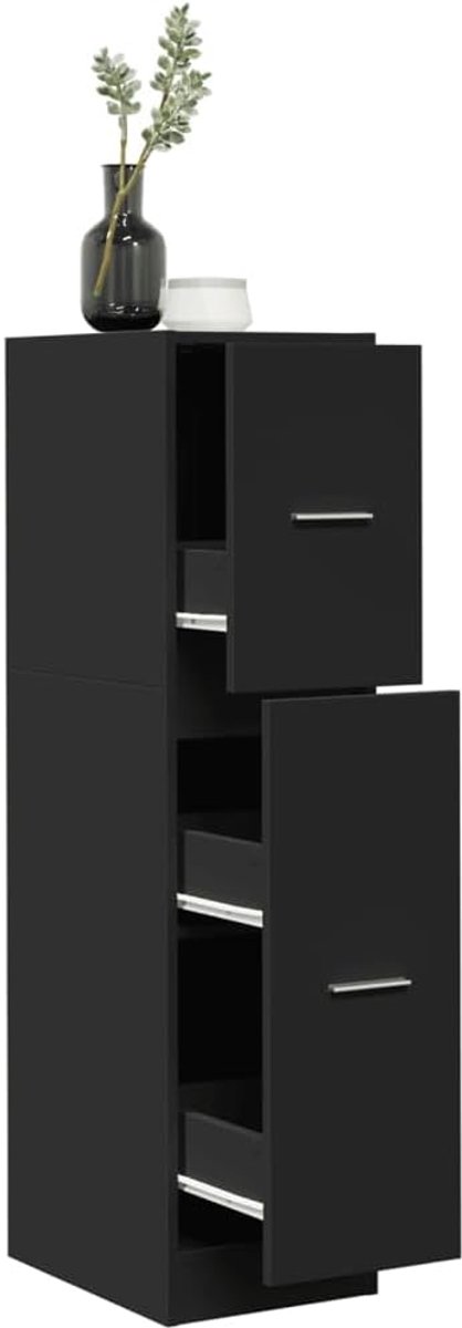 Apothekerskast, niskast, nisrek, kastje, staande kast, zwart, 30 x 41 x 118 cm, houtmateriaal