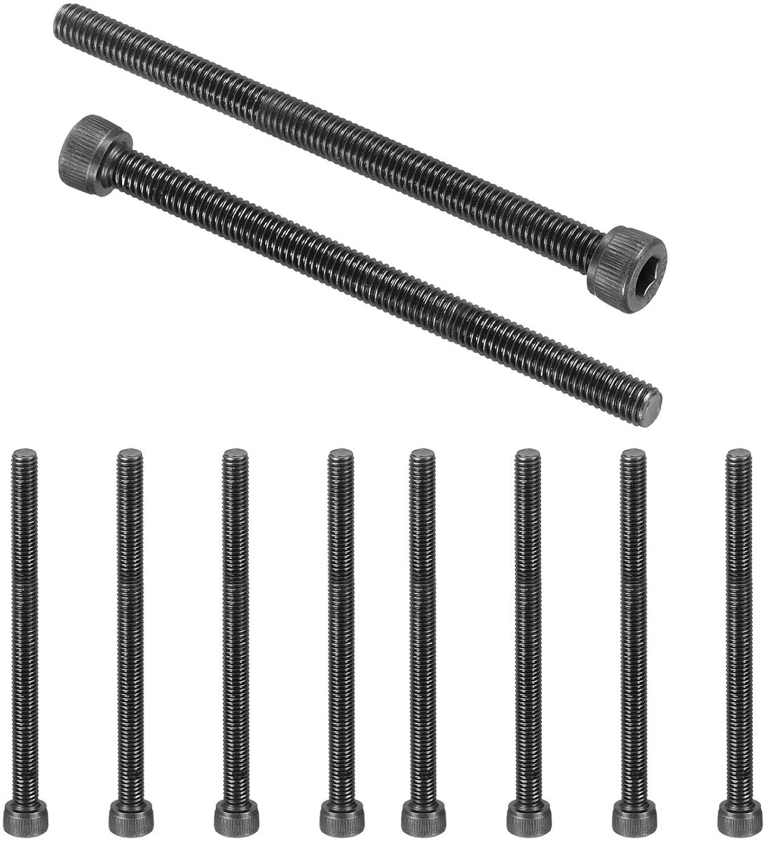 10 stuks M5 x 70 mm zeskantschroeven, 12,9 graden koolstofstaal, schroevenset, zwart oxide assortiment, machineschroeven, volledige schroefdraad, voor reparatie