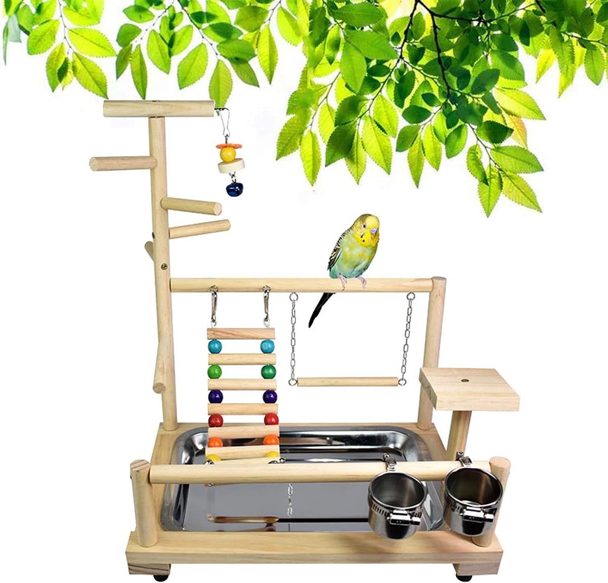 Speelgoed, speelplaats voor vogels, speelplaats van hout voor kanarieparkieten, zitstok van hout voor papegaaien, 37 x 26 x 44 cm