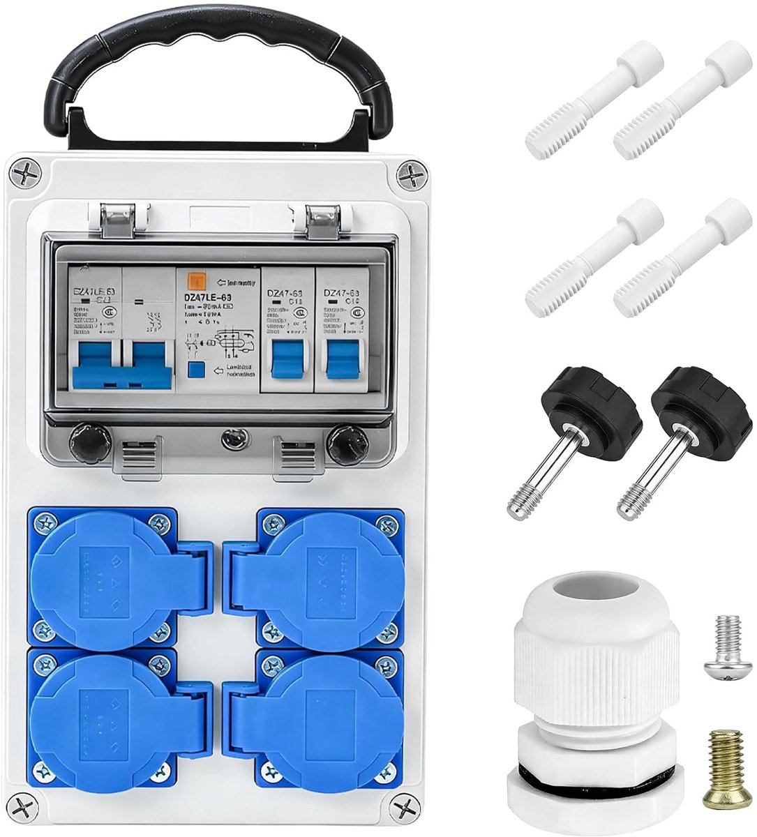 Stekkerverdeler 4 x Schuko 230 V, 16 A wandverdeler stroomverdeler met FI-schakelaar, sterke stroomverdeler, IP66 wandverdelerkasten, opbouwverdeler voor binnen en buiten