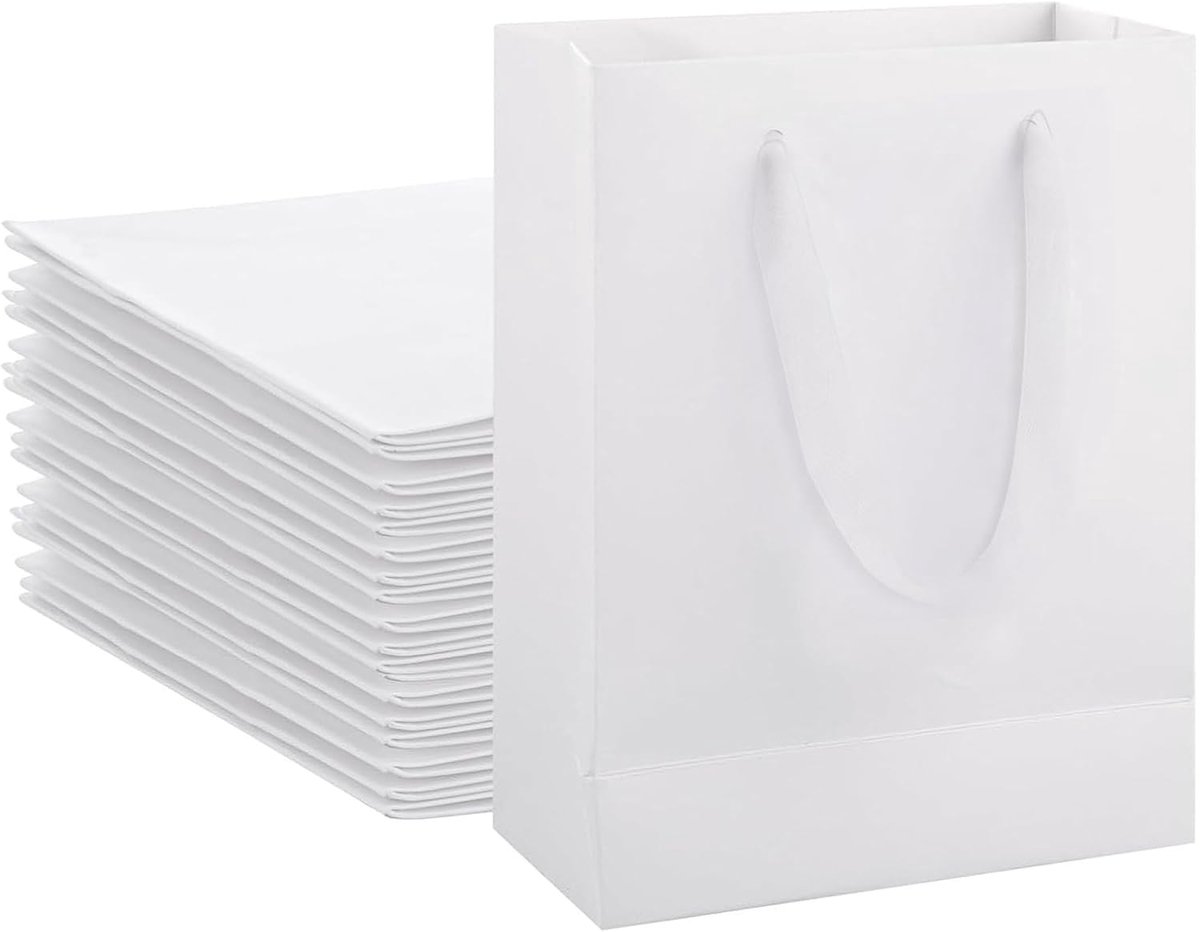 20 papieren cadeauzakjes met handvat, 20 x 10 x 28 cm, papieren zakjes, witte cadeauzakjes, cadeauzakjes, kraftpapier, cadeautasje, cadeauzakje voor bruiloft, feest, verjaardag, feesten