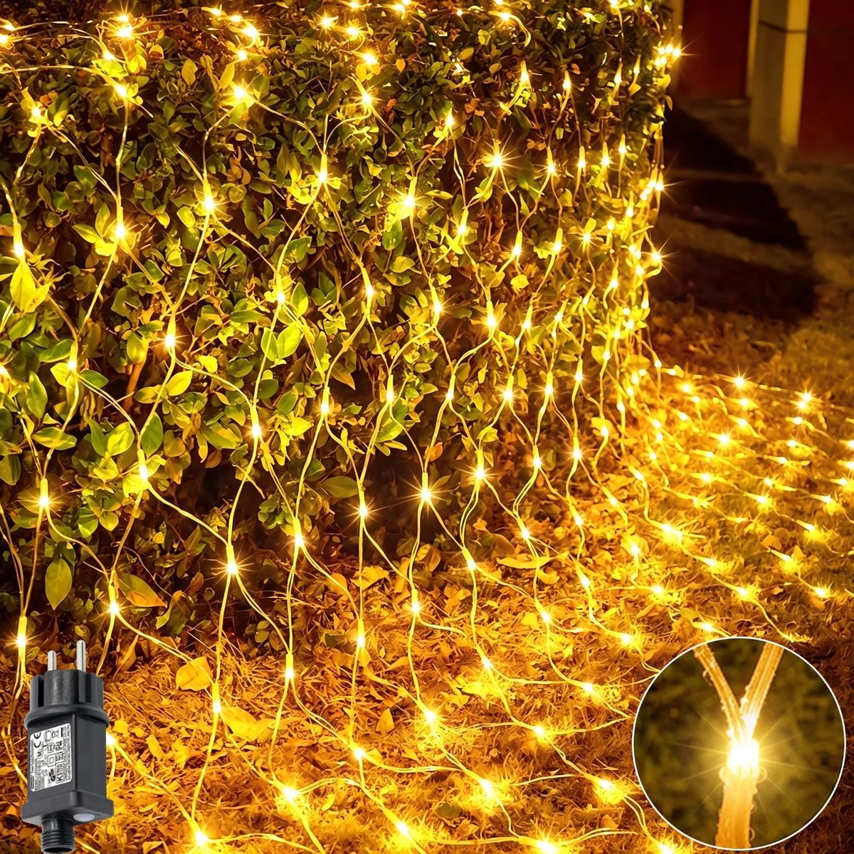 3x3m 272 Leds lichtnet voor buiten met stekker, 9 modi lichtgordijn met timer en geheugenfunctie, IP44 waterdicht uitbreidbaar lichtnet voor tuinen, kamers, balkons, feesten, warm wit