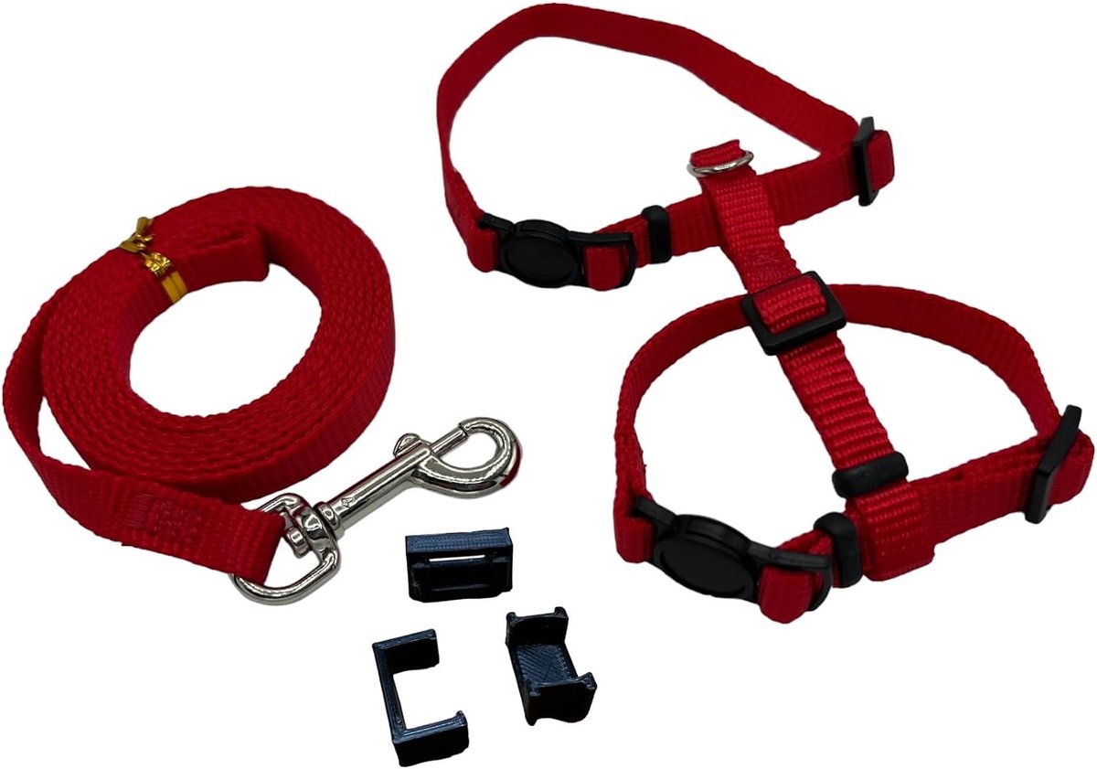 4-in-1 kattentuigje, kattenharnas voor tracker/wandelingen, halsband met/zonder veiligheidssluiting, rood, S, 2-4 kg
