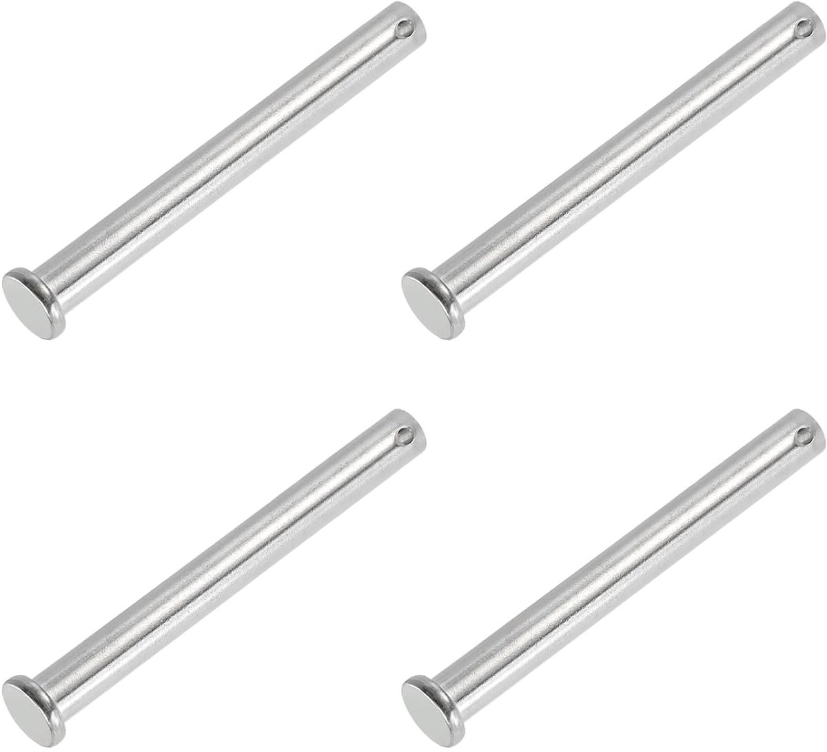 10 x 100 mm enkel gat clevis pins, 4 stuks 304 roestvrij stalen platte kop pin voor Hitch Pin Lock Link scharniersystemen, zilver