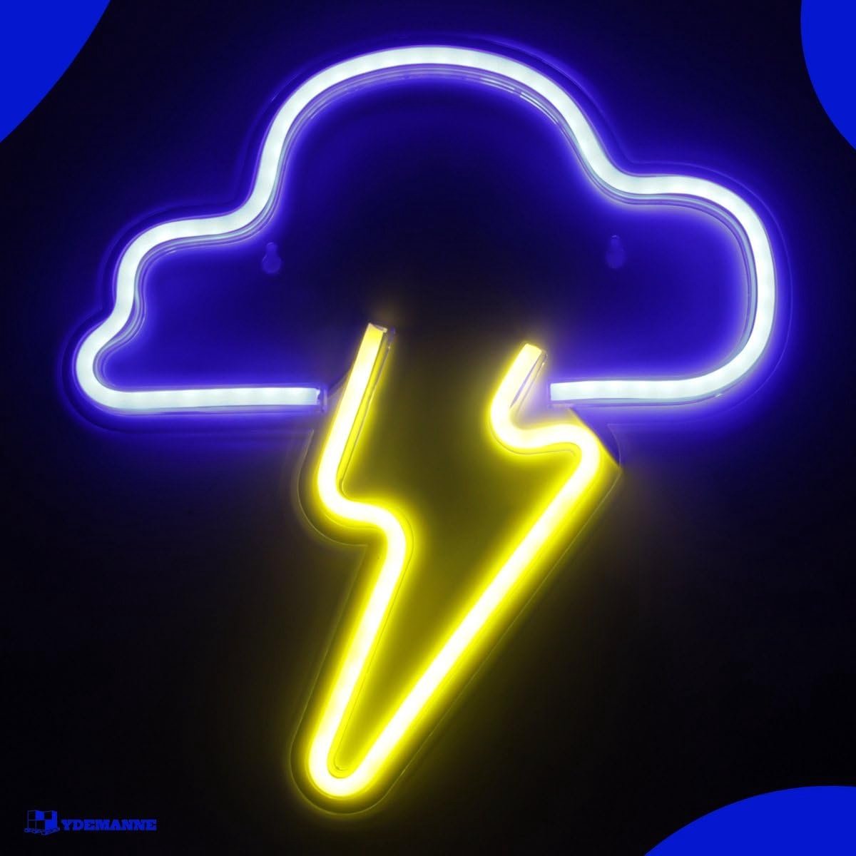 Neon lamp wolk bliksem blauw/geel - inclusief ophanghaken - sfeerverlichting voor kinderkamer - SnelShoppen