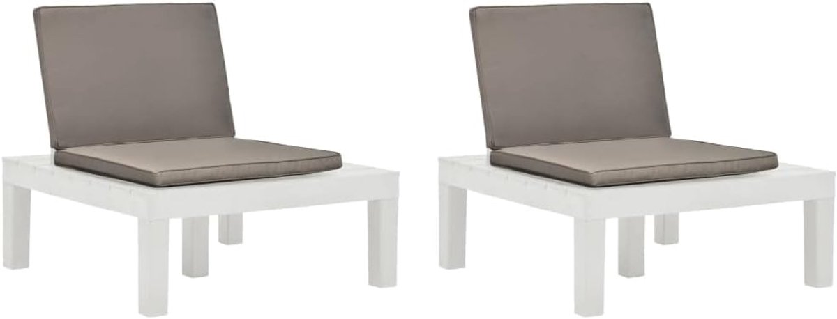 Tuinstoelen, tuinstoel, balkonstoel, balkonstoel, terrasstoel, outdoorstoelen met kussens, 2 stuks, kunststof, wit