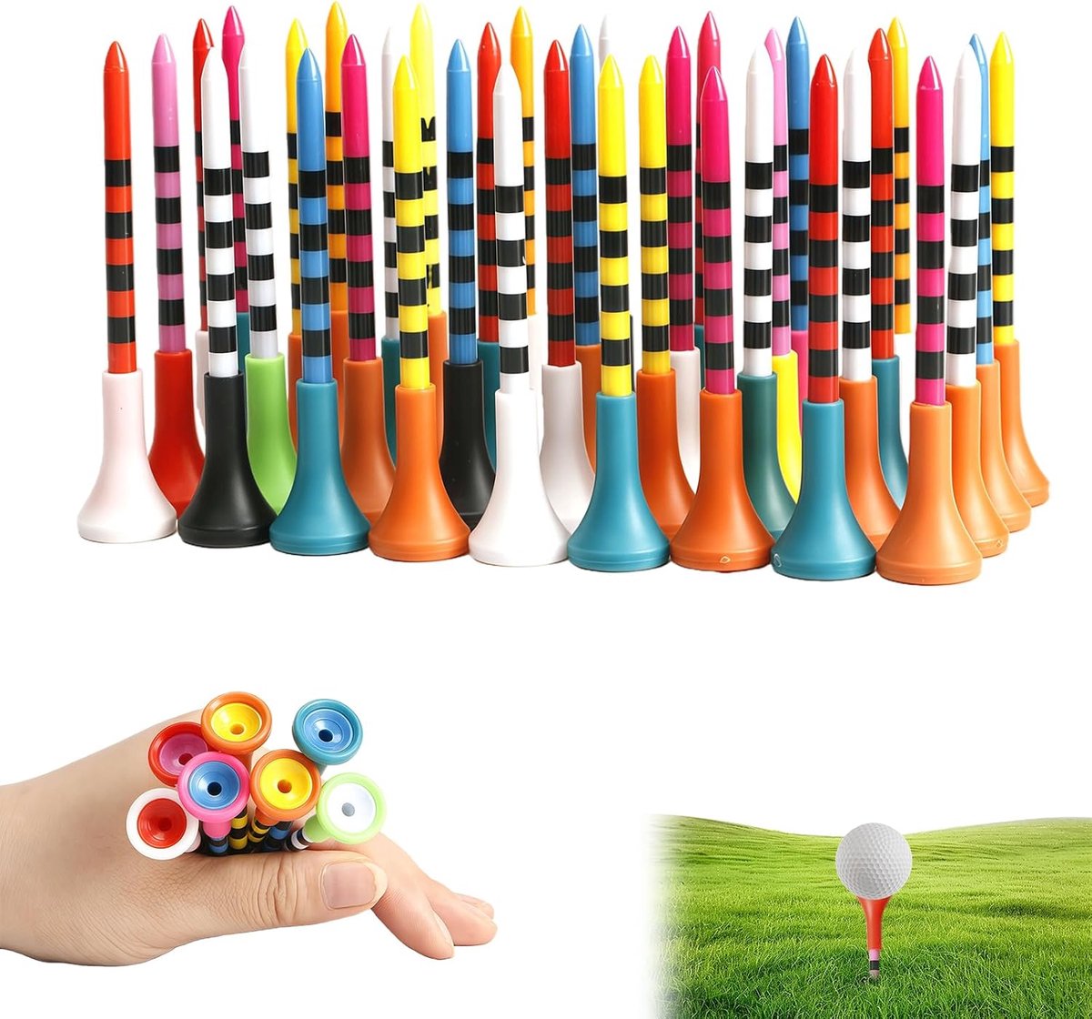 Tees de Golf de Plástico de 83 mm – Mezcla de Colores, Resistentes y Reutilizables – Asientos de Golf Ideales para Práctica y Competición