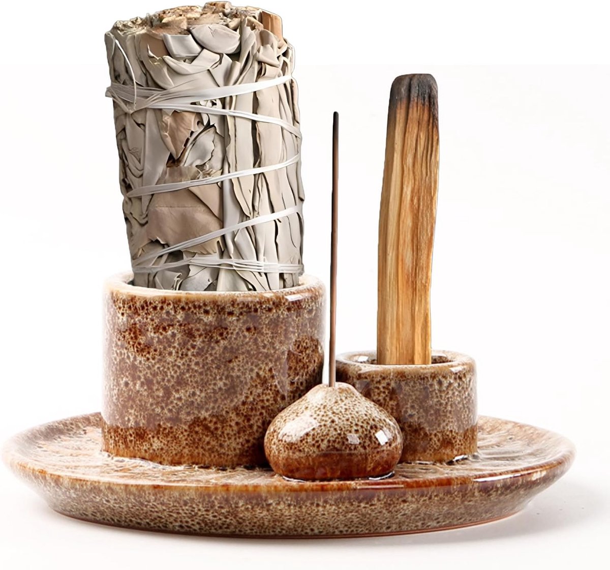 Wierookhouder 4 in 1 - keramisch bruin - uniek ontwerp - perfect voor yoga en meditatie - ShopVlot