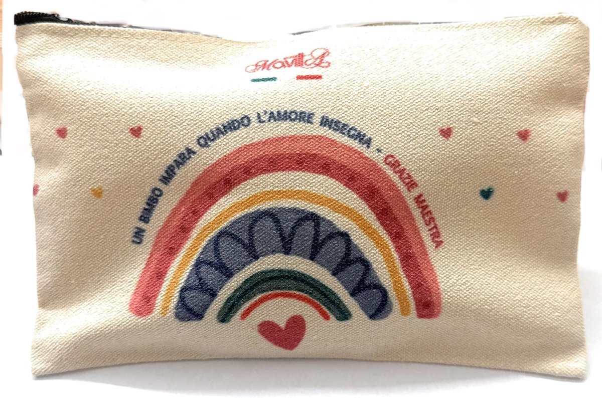Clutch tas met regenboog en harten - linnen - Italiaanse inscriptie - perfect voor speciale momenten - ShopVlot