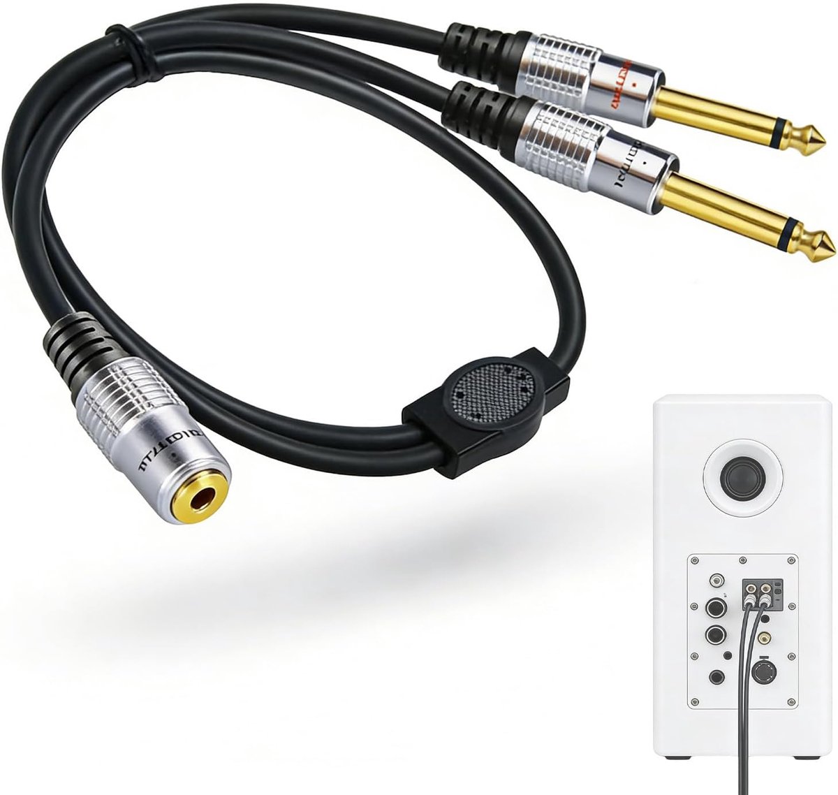 Adapter jack 6.35 mm Y splitter kabel - 3.5 mm TRS naar dual 6.35 mm TS - hoge kwaliteit audio - ShopVlot