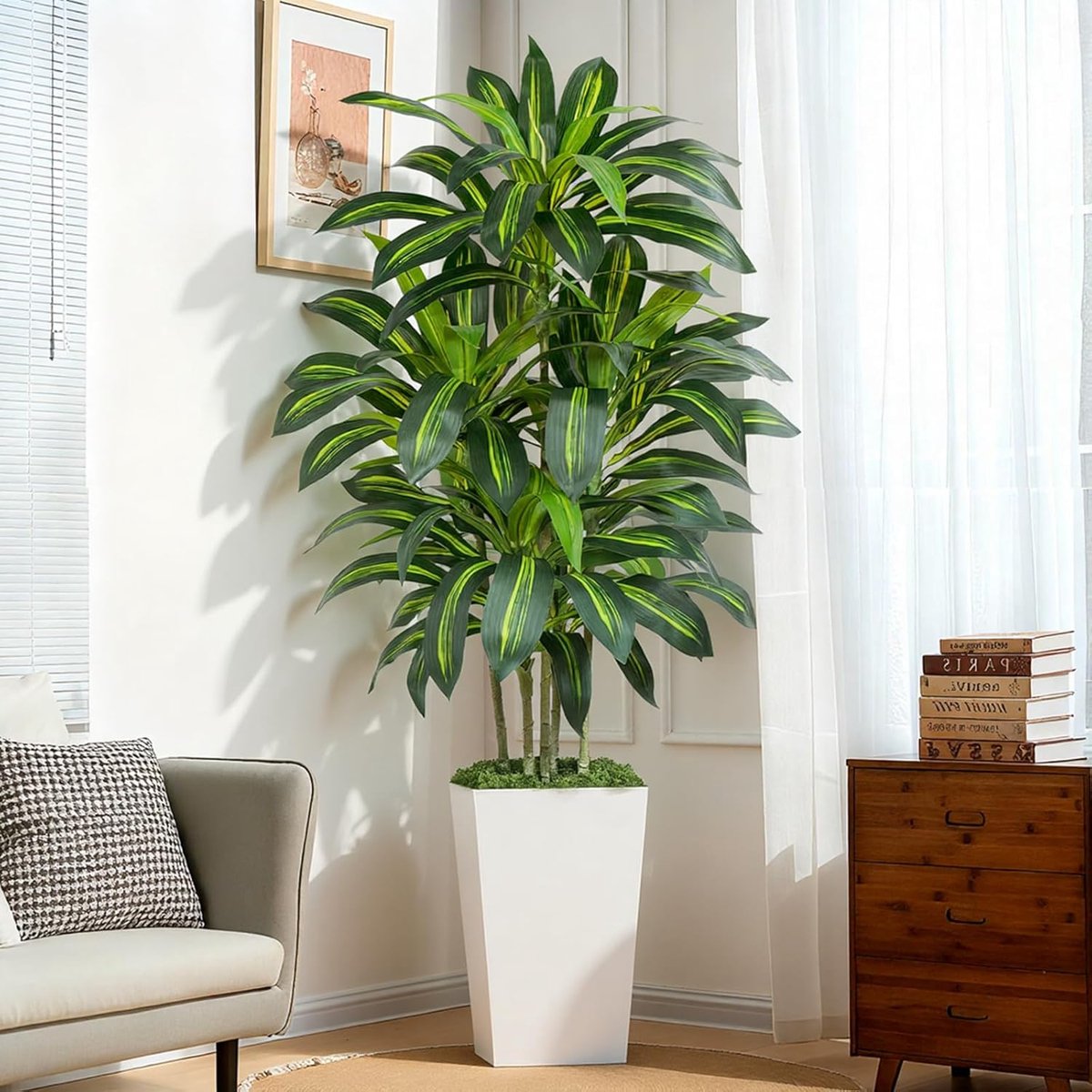 Artificial Plant Dracaena 180 cm - witte plantenbak - 108 bladeren - perfecte binnendecoratie - ShopVlot
