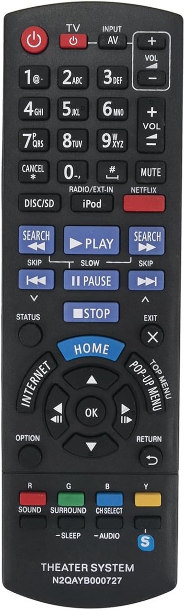 Vervangende afstandsbediening N2QAYB000727 - Geschikt voor Panasonic 4K theater systeem - Eenvoudig in gebruik - ShopVlot