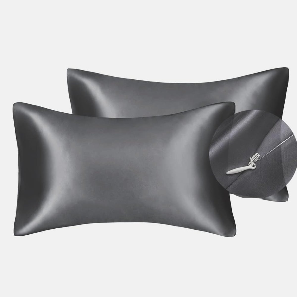 Satin kussensloop 50x75cm - grijs - met verborgen rits - voorkomt rimpels en beschermt huid - ShopVlot