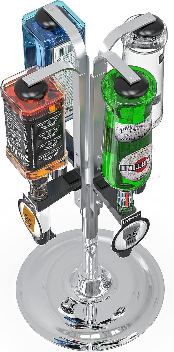 Drankdispenser voor 4 flessen - Rotating Optics - Met 25ml maatbekers - Perfecte shots elke keer - ShopVlot
