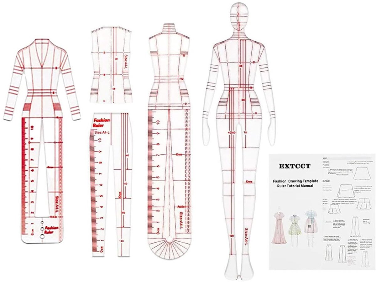 Kleermakerspoppen naaisjablonen - 4 stuks - nauwkeurige lijnen - voor mode ontwerpen - ShopVlot