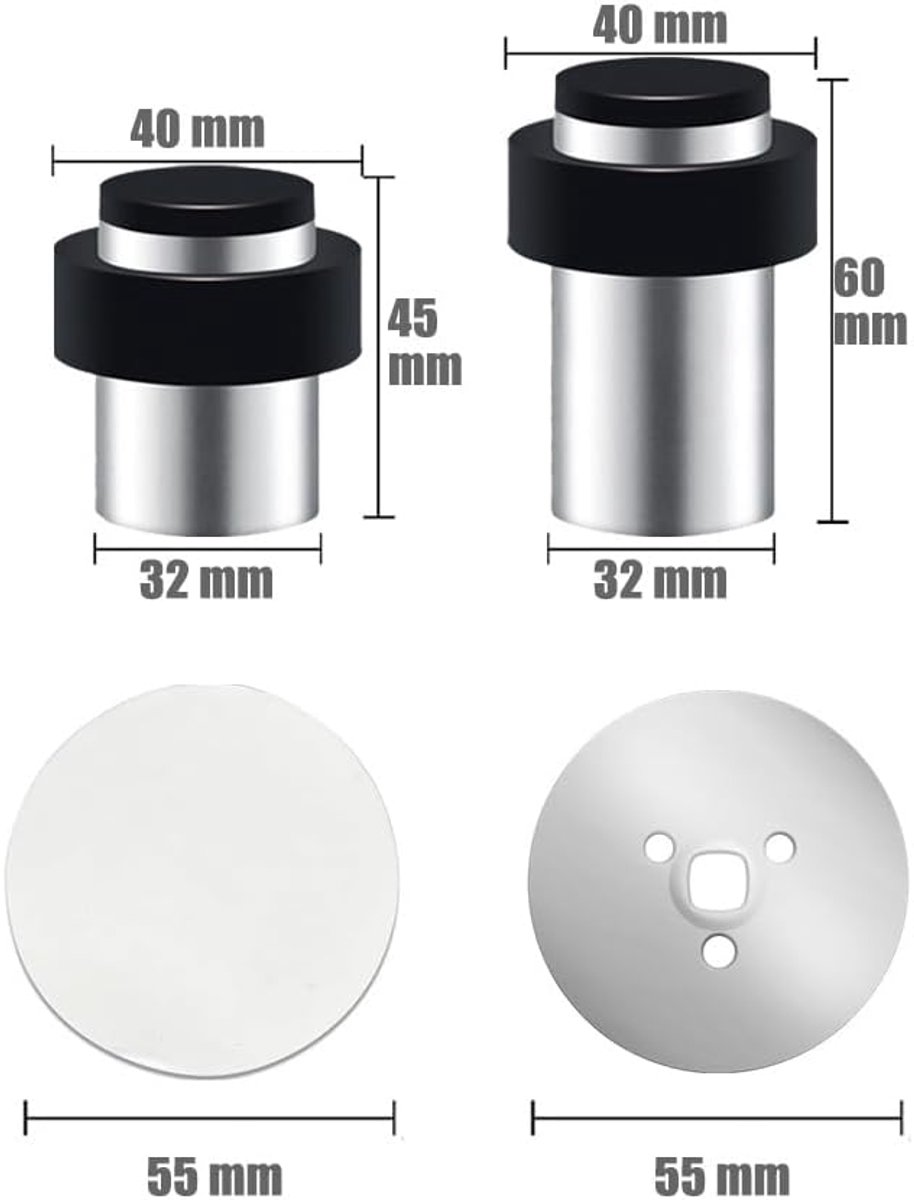 Deurstopper 4,5cm - RVS met rubber - Zelfklevend - Beschermt muren tegen schade - ShopVlot