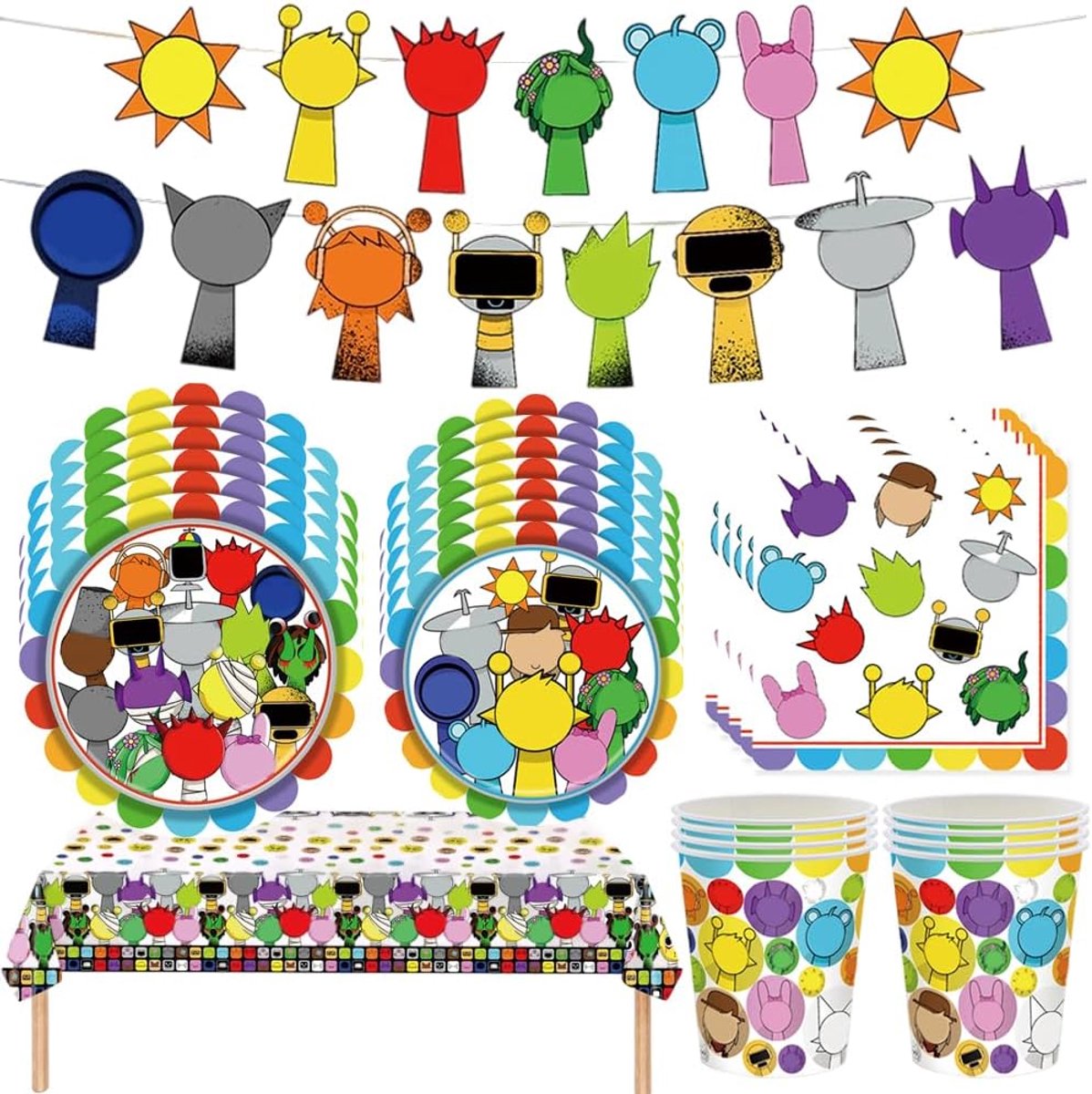 Tafelaankleding set - SprunkeyBox thema - 52-delig - Feestelijke cartoon stijl - Perfect voor verjaardagsfeestjes - ShopVlot