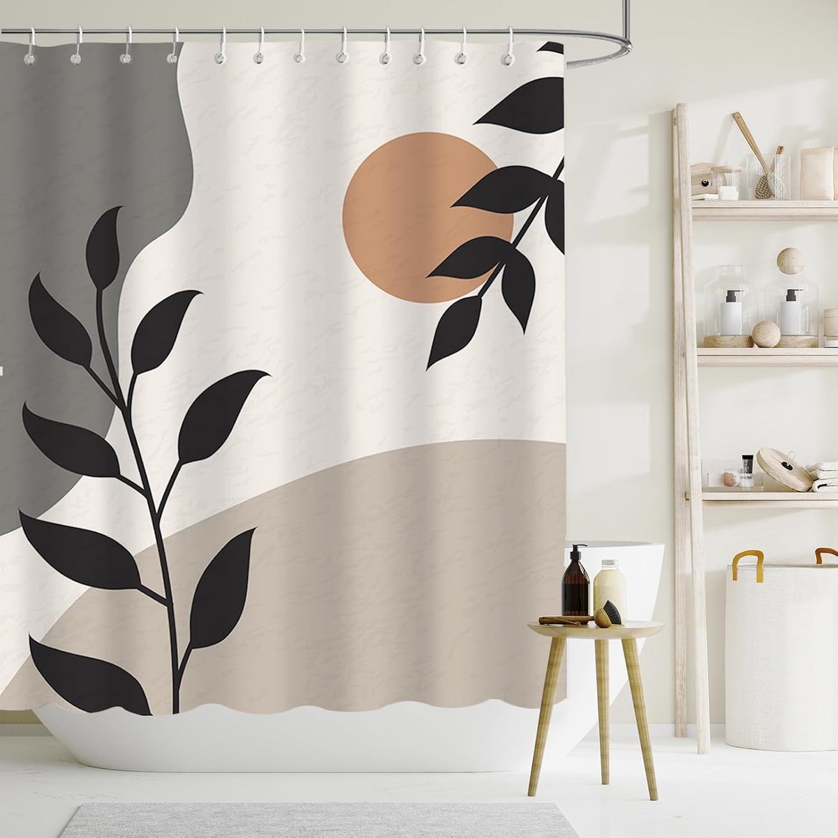 Douchegordijn set 72 x 72 inch - polyester met abstracte bladeren - modern design voor badkamer - ShopVlot