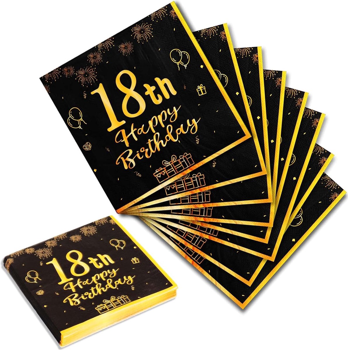 Papieren Servetten 18e Verjaardag - Zwart en Goud - 20 Stuks - Ideaal voor Feestelijkheden - ShopVlot