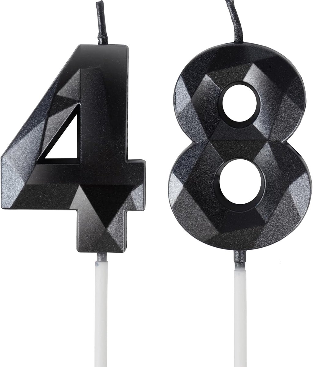 Cakestoppers 48 - Zwarte 3D-candles - Decoratie voor 48e verjaardag - Perfect voor taarten - ShopVlot