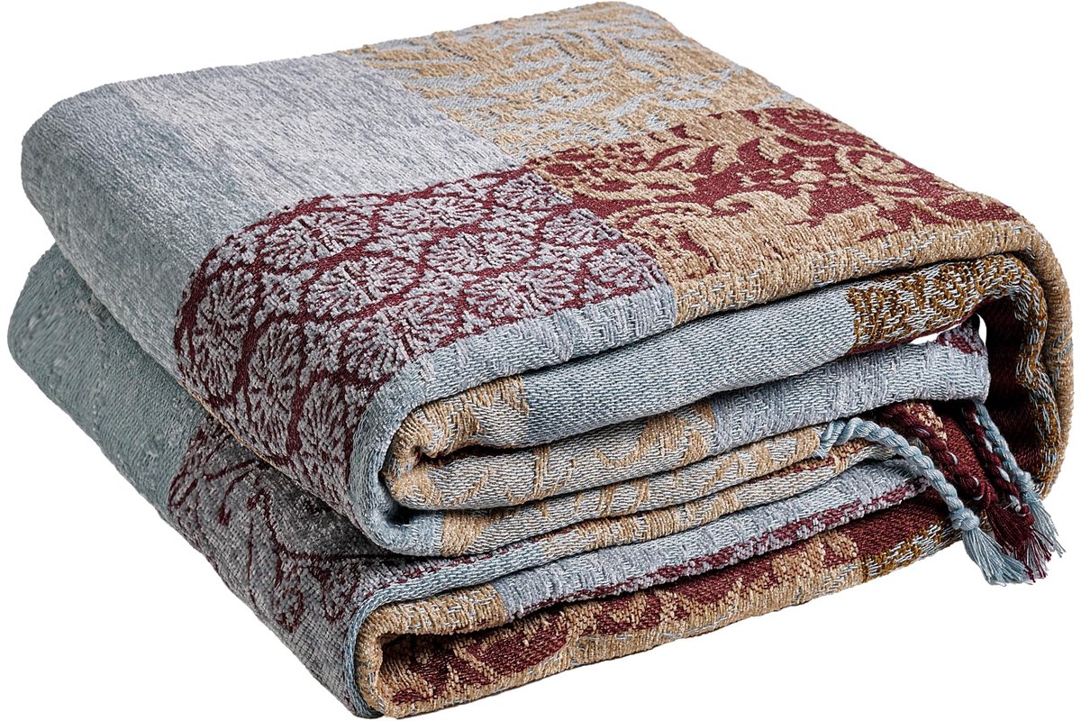 Slaapbank plaid 220 x 260 cm - 100% chenille - Boheemse patchwork stijl - Perfect voor extra comfort - ShopVlot
