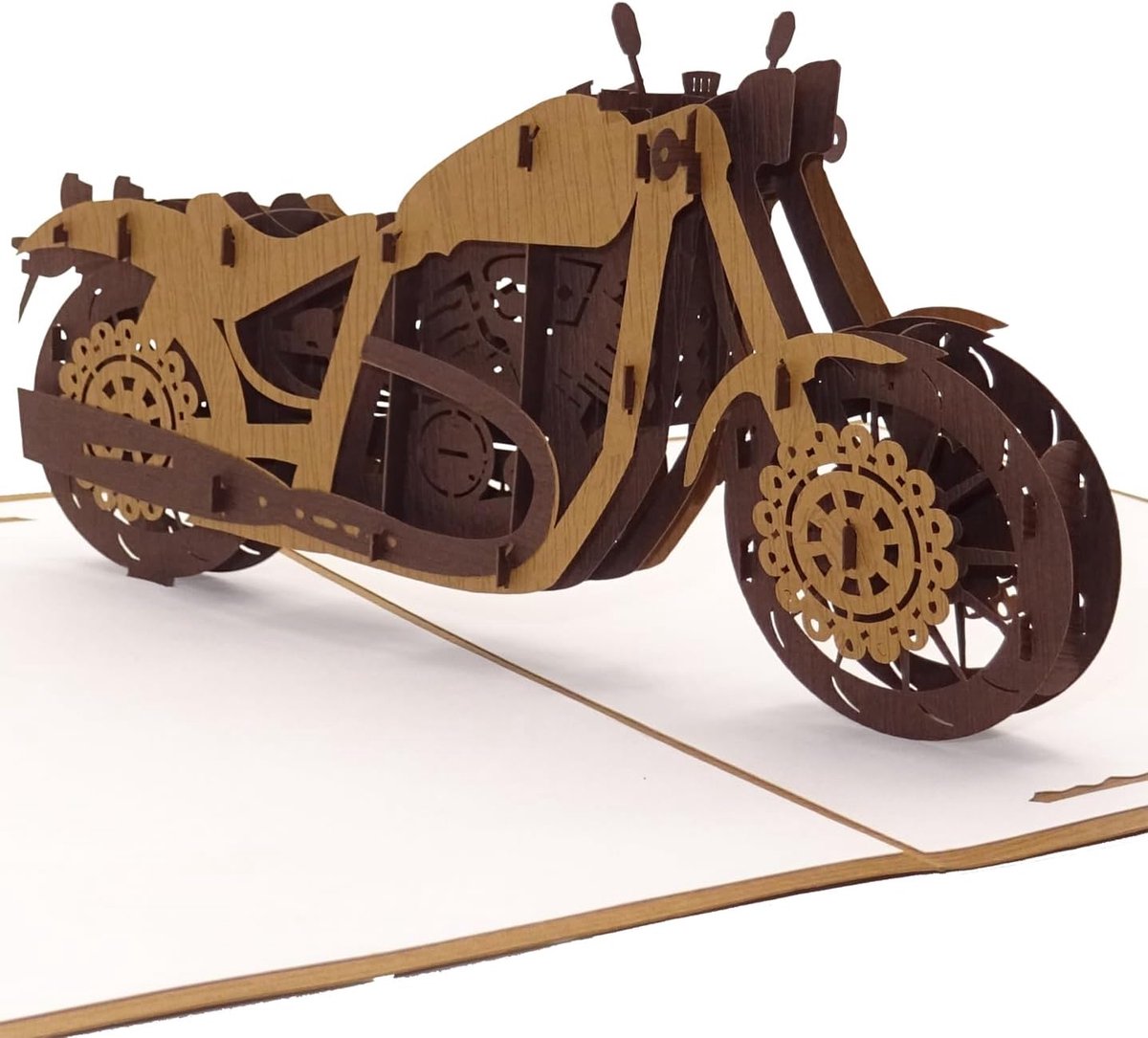 Pop-up kaart motorfiets bruin - 3D ontwerp - uitnodiging voor motorliefhebbers - origineel cadeau voor verjaardag - ShopVlot
