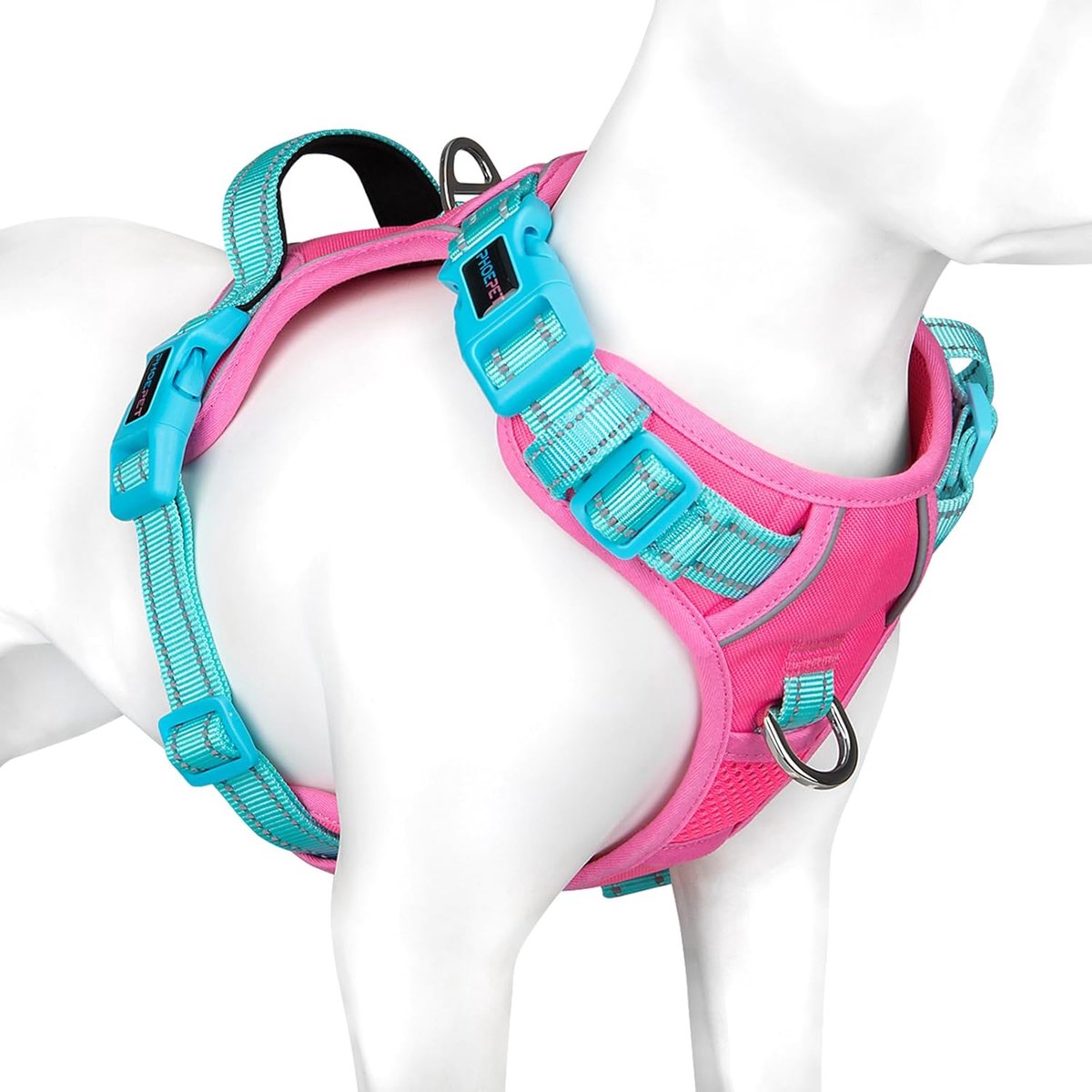 Hondenharnas Antitrekkend S - Roze Basis en Groene Bandjes - Reflecterend - Eenvoudig aan en uit te trekken - ShopVlot