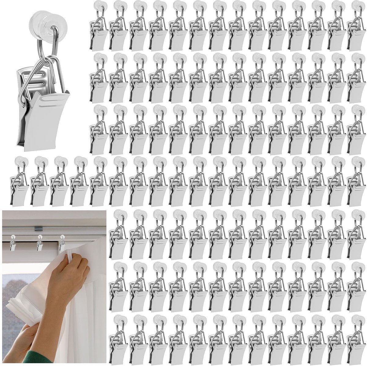 Gordijnrails 100 stuks - Metalen glijders - Witte kunststof haken - Voor eenvoudig gebruik - ShopVlot