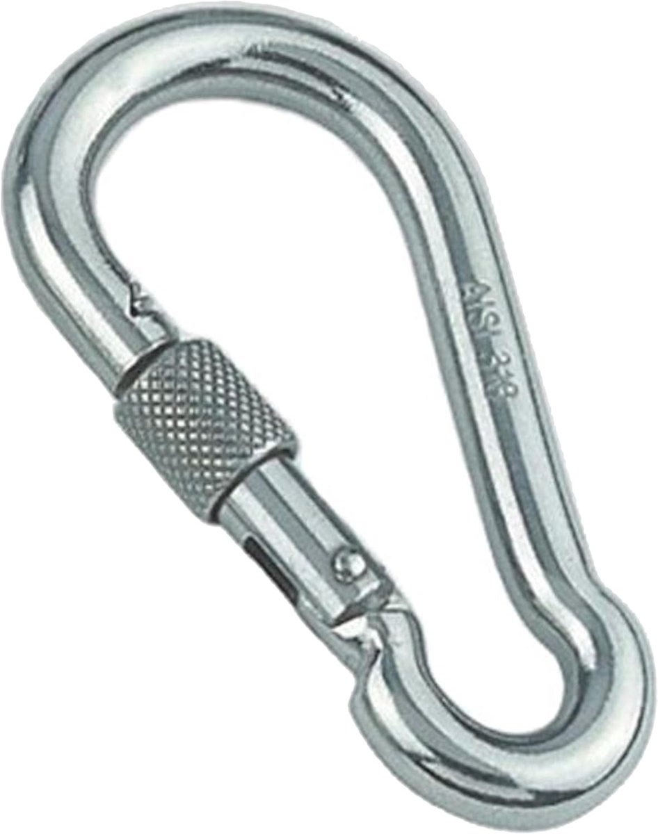 Karabijnhaak met veiligheidsmoer 5 mm - RVS A4 (AISI 316) - Breukbelasting 345 kg - Voor veilige bevestiging - ShopVlot