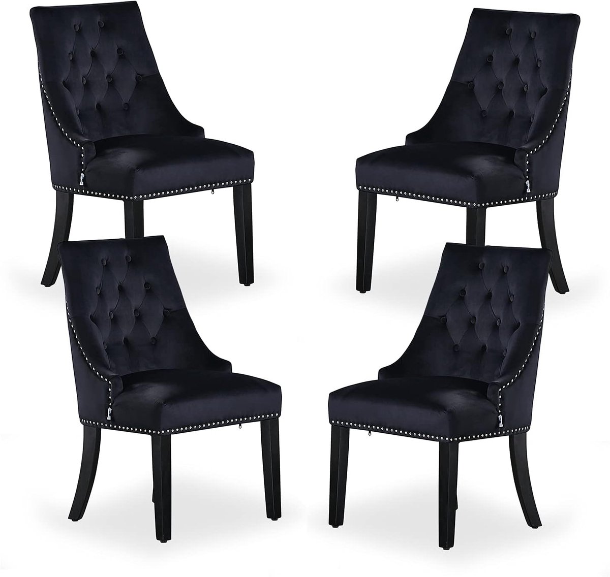 Stoelen set van 4 - zwart fluweel - klassiek design - perfect voor eetkamer of woonkamer - ShopVlot