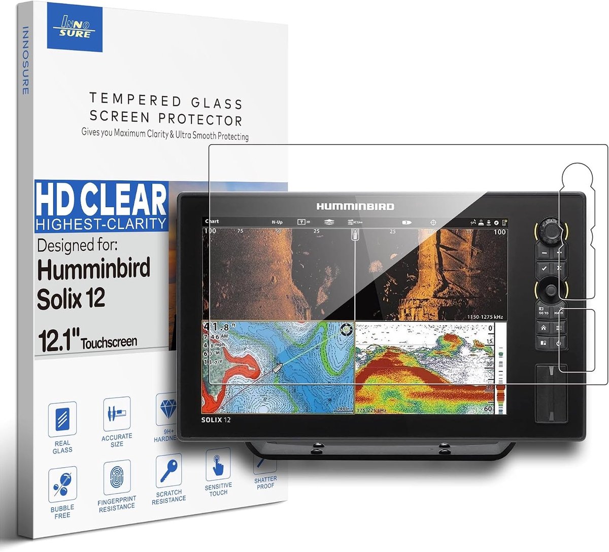 Schermbeschermfolie 12,1 inch - gehard glas - 9H krasbestendig - optimale bescherming voor Humminbird Solix 12 - ShopVlot