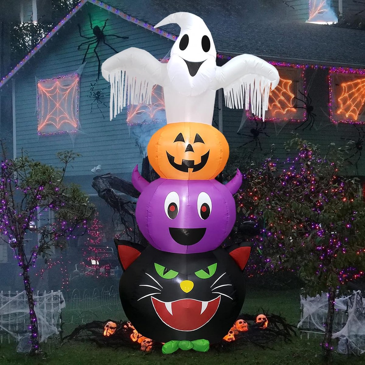 Halloween opblaasdecoratie - 7,9 FT hoge geesten, pompoenen, vleermuis en zwarte kat - LED verlichting - ShopVlot