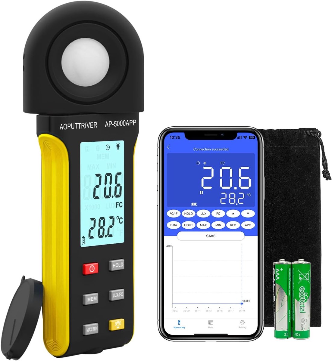 Lichtmeter 0.1~400.000Lux - 270º Draaibare Sensor - App Besturing - Ideaal voor Fotografie en Planten - ShopVlot