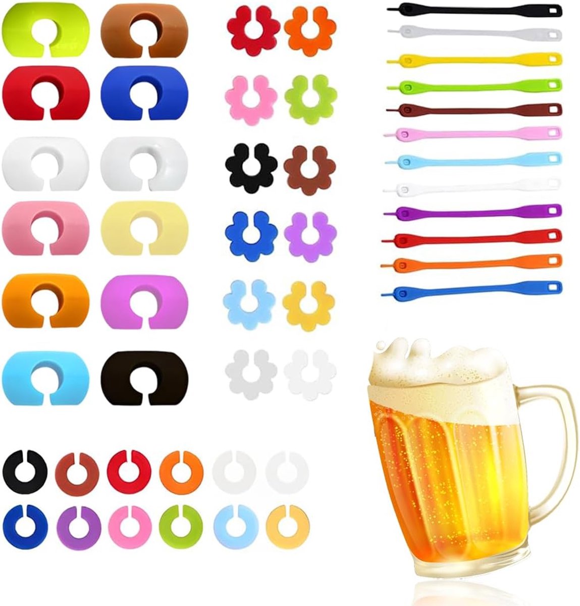 Siliconen waterglas markers - 48 stuks - herbruikbaar - kleurrijke decoratie voor glazen - ShopVlot