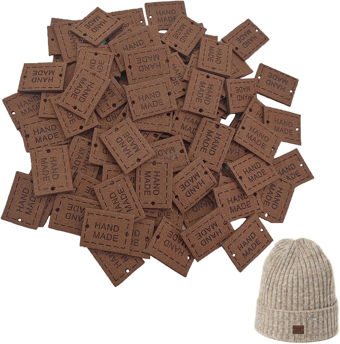 Handgemaakte leren labels 100 stuks - PU leren etiket - Perforatie ontwerp - Ideaal voor kleding - ShopVlot