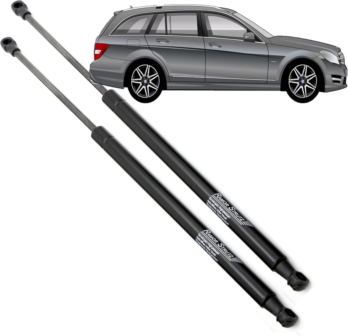 Gasveer achterklep 489 mm - 580N kracht - vervangingsset voor Mercedes C Class W204 - eenvoudige installatie - ShopVlot