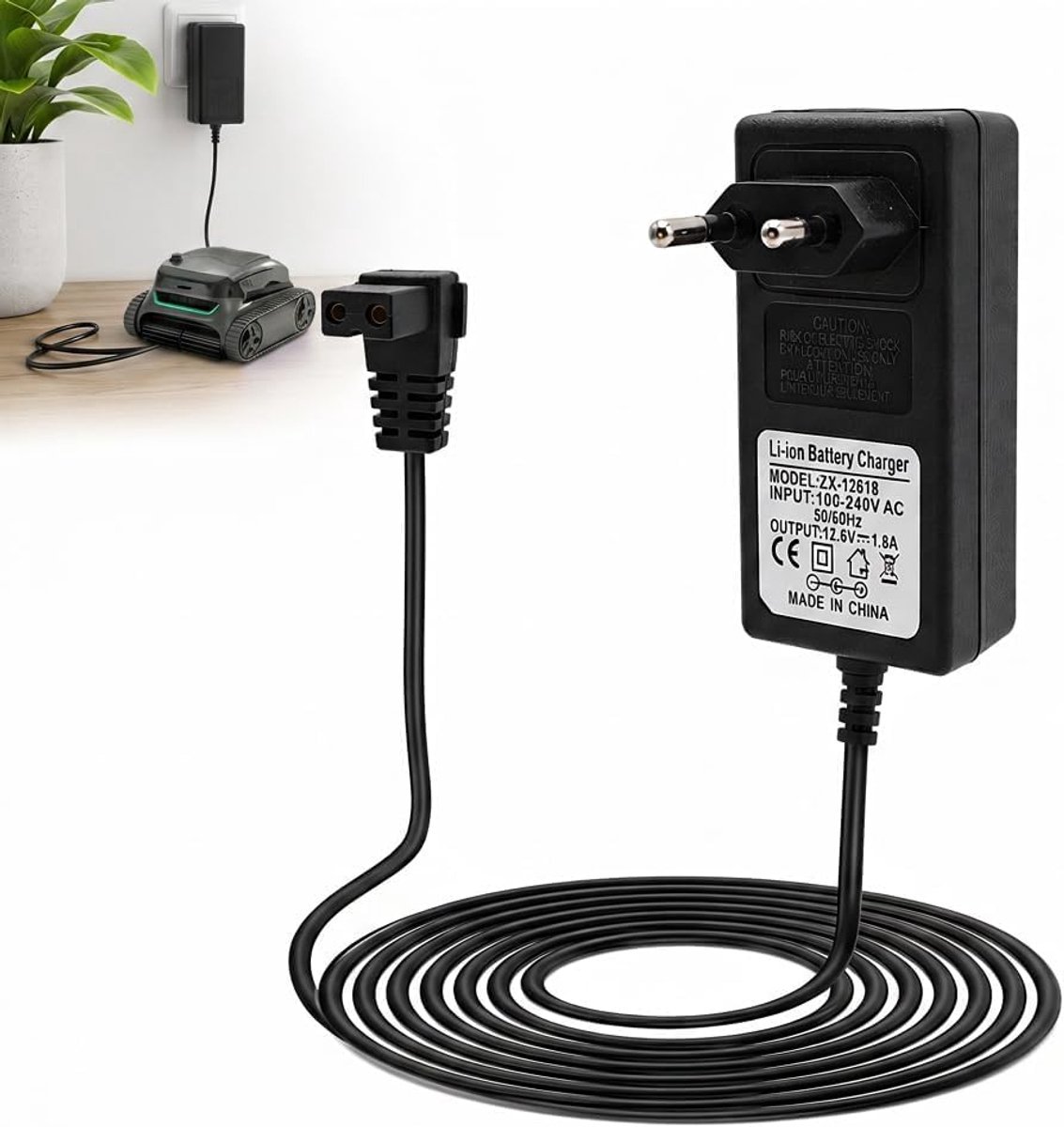 Oplader 12,6 V - 1,5 m - compatibel met zwembadrobot - optimaal opladen - ShopVlot