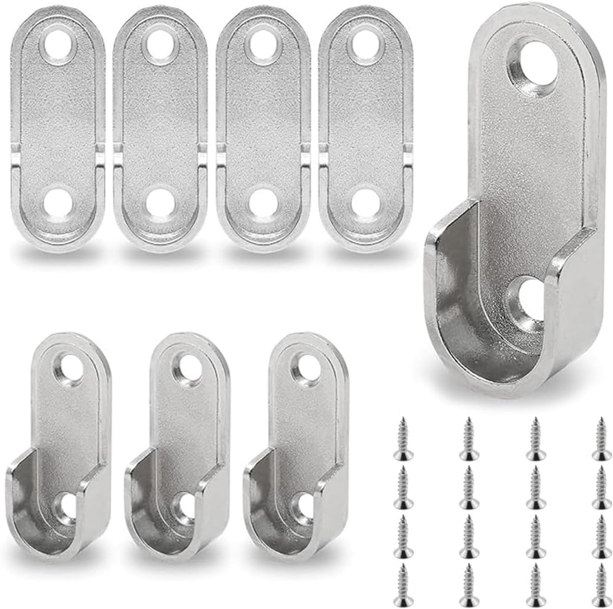 Kledingrail houders 8 stuks - stevige metalen ovalen houder - met 8 roestvrijstalen schroeven - voor optimale opslag - ShopVlot