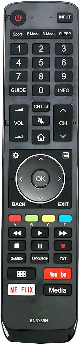 Vervangende afstandsbediening voor Hisense TV - eenvoudig in gebruik - geen programmeren nodig - 30 dagen geld-terug-garantie