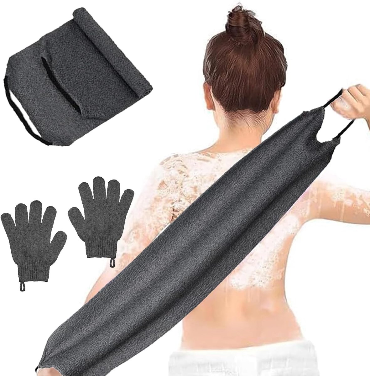 Exfoliatie handschoenen set - 2 stuks grijs - lichaams- en gezichtsscrubber - voor diepe reiniging en massage - ShopVlot