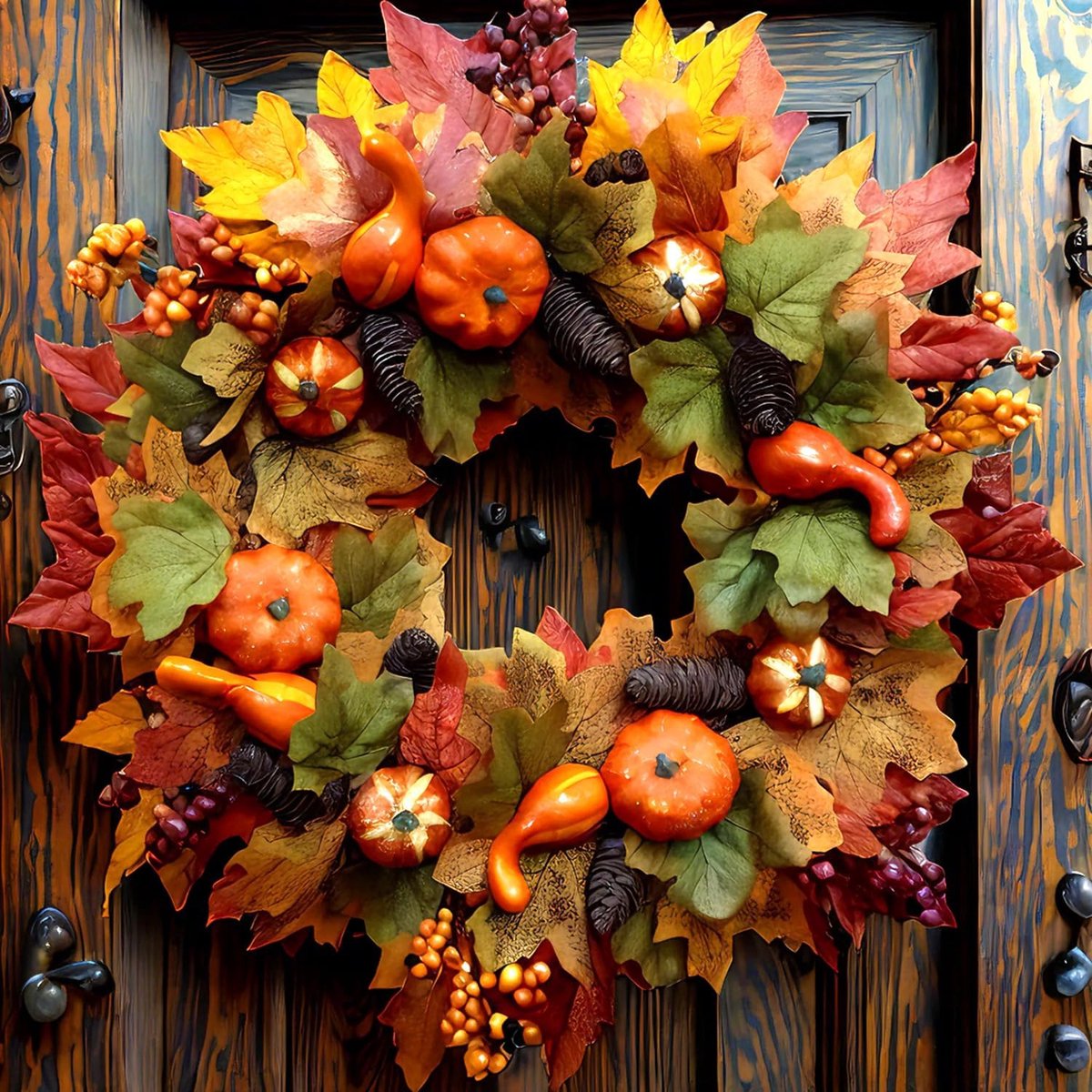 Kunstmatige Pompoenkrans 45cm - Kunststof en Zijde - Realistische Maple Leaves - Perfect voor Herfstdecoratie - ShopVlot